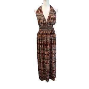 Dunia Estilos Mexican Vacation V-Neck Halter Top Maxi Dress Small